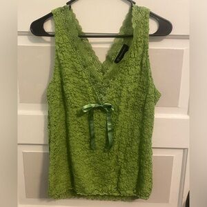 Vintage 2000s Bright Green Lace Tank Top